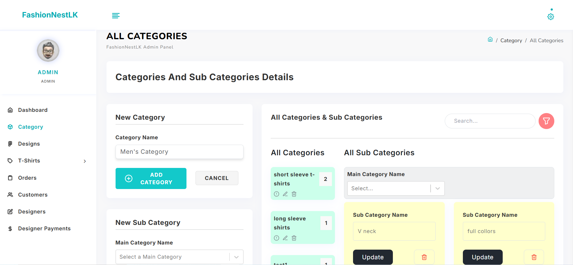 FashionNestLK-Admin dashboard and designer portal