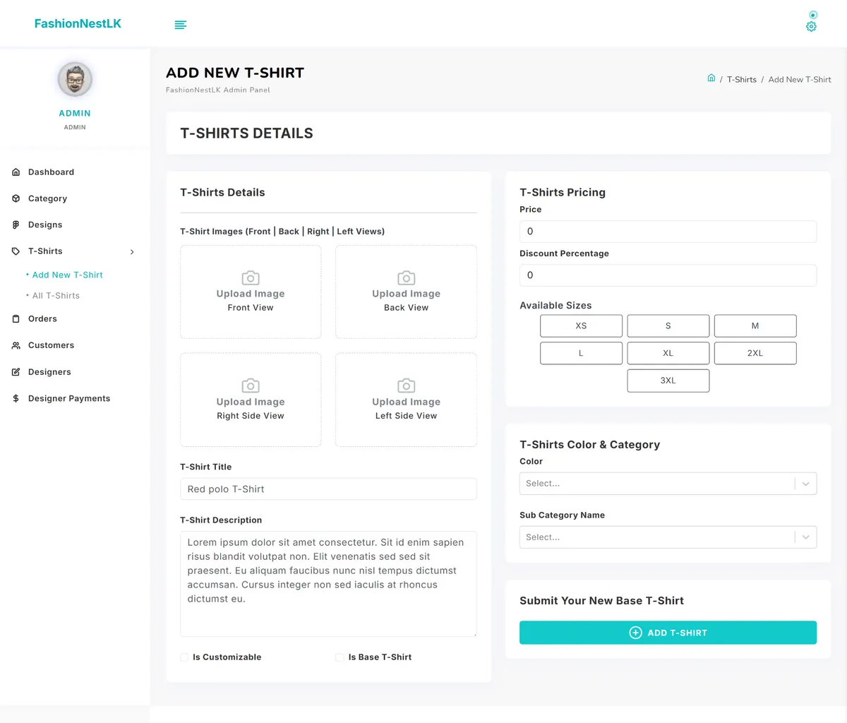 FashionNestLK-Admin dashboard and designer portal