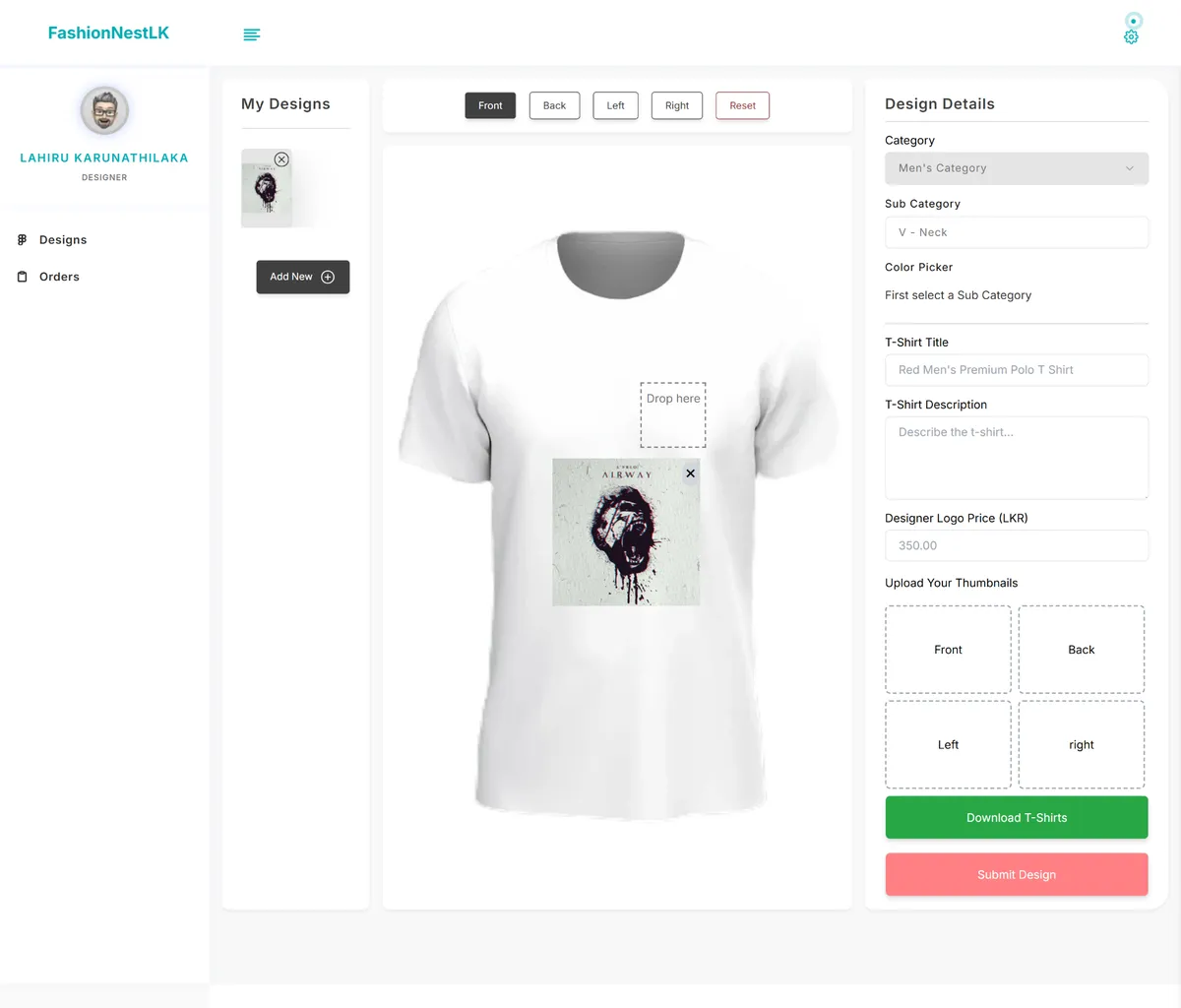 FashionNestLK-Admin dashboard and designer portal